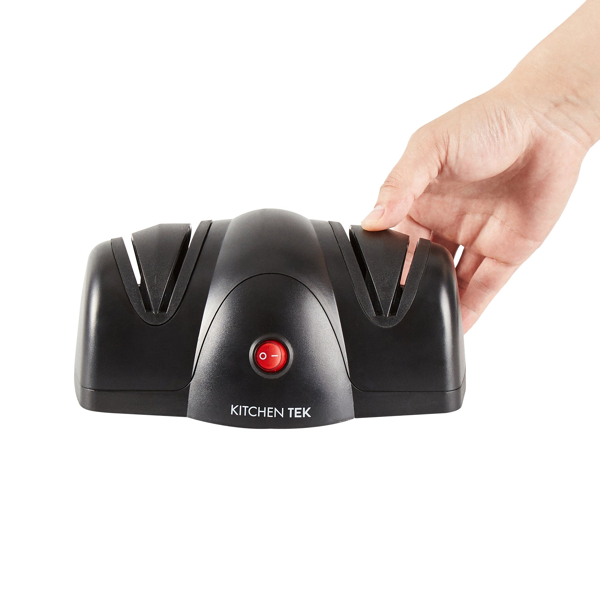 Kitchen Tek Black Plastic 2 Stage Electric Knife Sharpener - for Straight Edge Knives, 120V - 7 1/2'' x 5 3/4'' x 3 3/4'' - 1 count box
