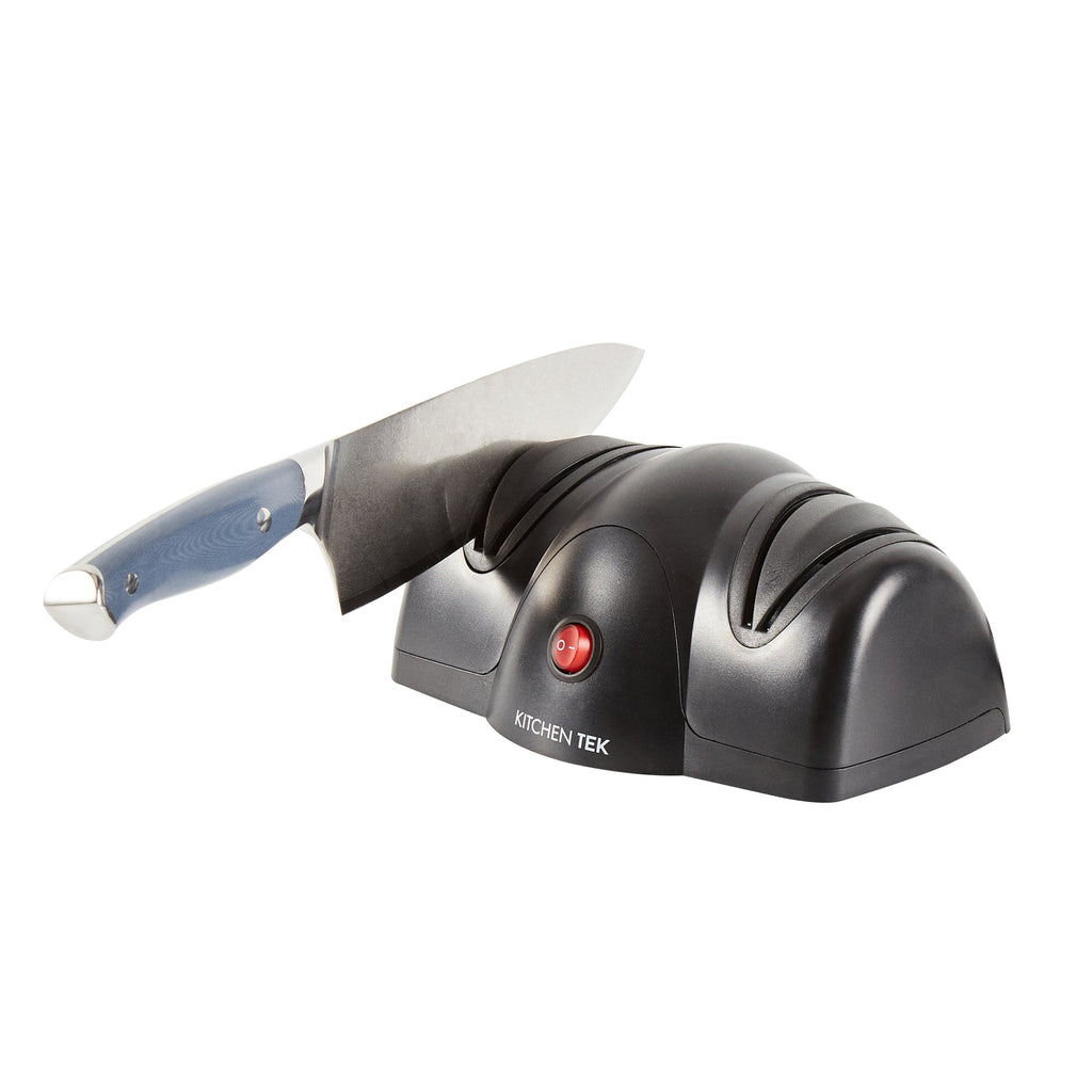 Kitchen Tek Black Plastic 2 Stage Electric Knife Sharpener - for Straight Edge Knives, 120V - 7 1/2'' x 5 3/4'' x 3 3/4'' - 1 count box
