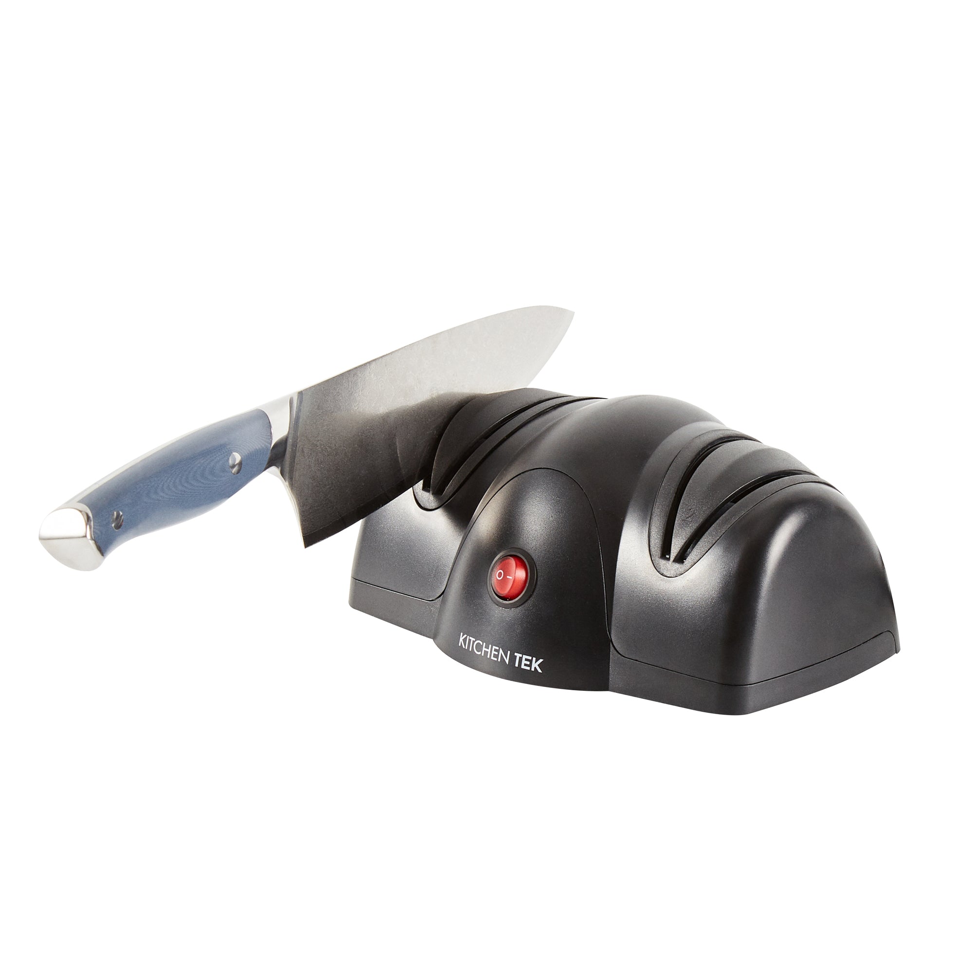 Kitchen Tek Black Plastic 2 Stage Electric Knife Sharpener - for Straight Edge Knives, 120V - 7 1/2'' x 5 3/4'' x 3 3/4'' - 1 count box