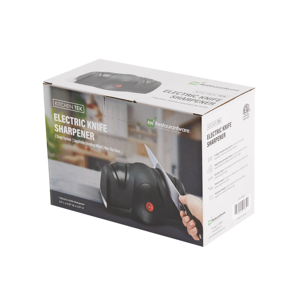Kitchen Tek Black Plastic 2 Stage Electric Knife Sharpener - for Straight Edge Knives, 120V - 7 1/2'' x 5 3/4'' x 3 3/4'' - 1 count box