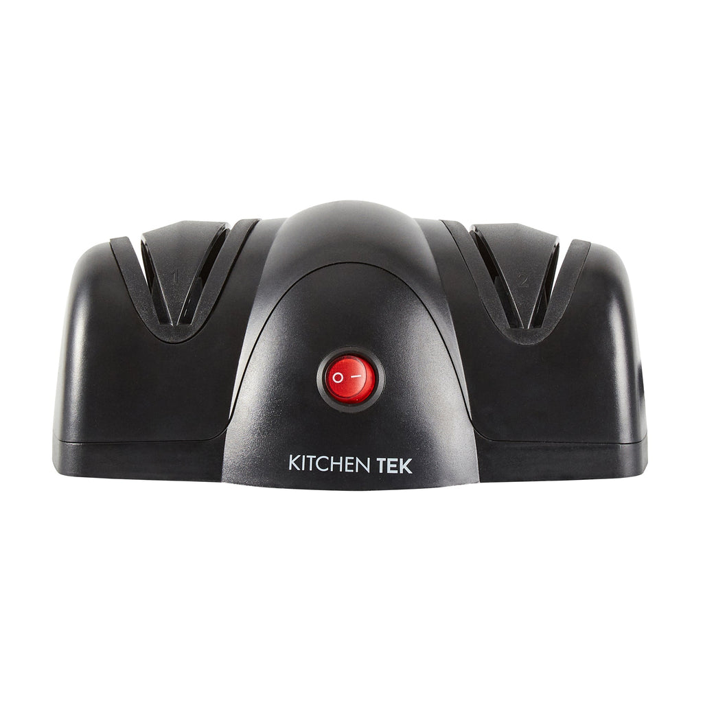 Kitchen Tek Black Plastic 2 Stage Electric Knife Sharpener - for Straight Edge Knives, 120V - 7 1/2'' x 5 3/4'' x 3 3/4'' - 1 count box