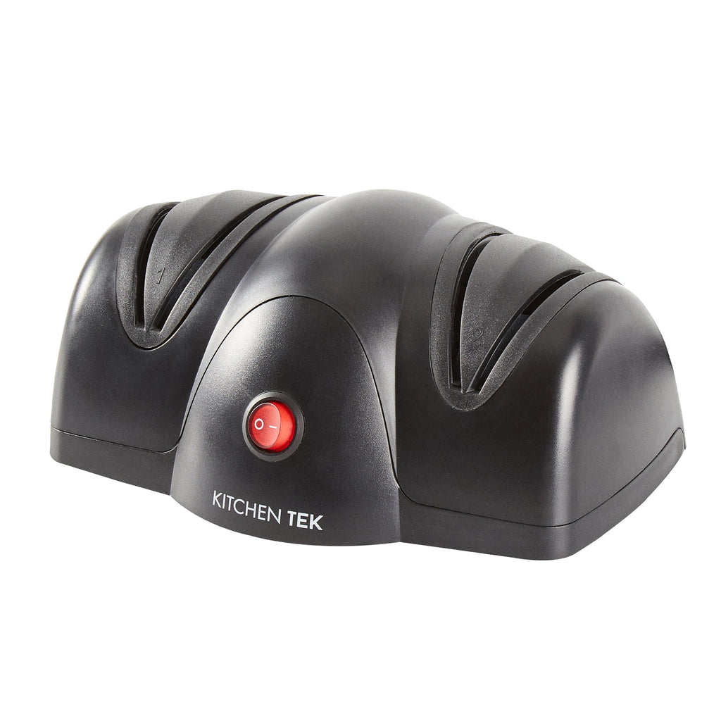 Kitchen Tek Black Plastic 2 Stage Electric Knife Sharpener - for Straight Edge Knives, 120V - 7 1/2'' x 5 3/4'' x 3 3/4'' - 1 count box