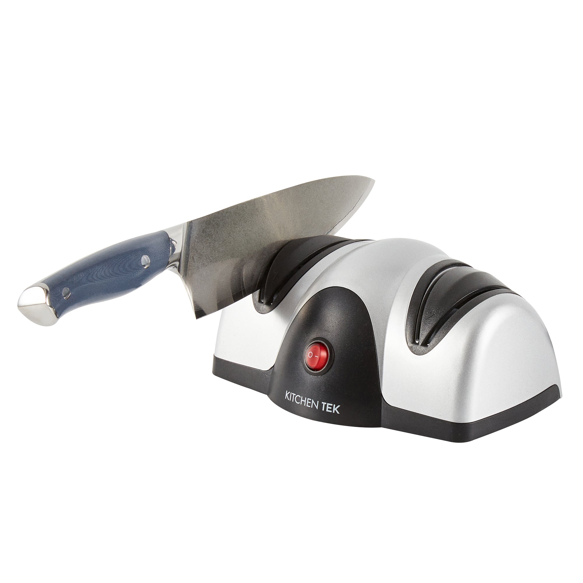 Kitchen Tek Silver Plastic 2 Stage Electric Knife Sharpener - for Straight Edge Knives, 120V - 7 1/2'' x 5 3/4'' x 3 3/4'' - 1 count box
