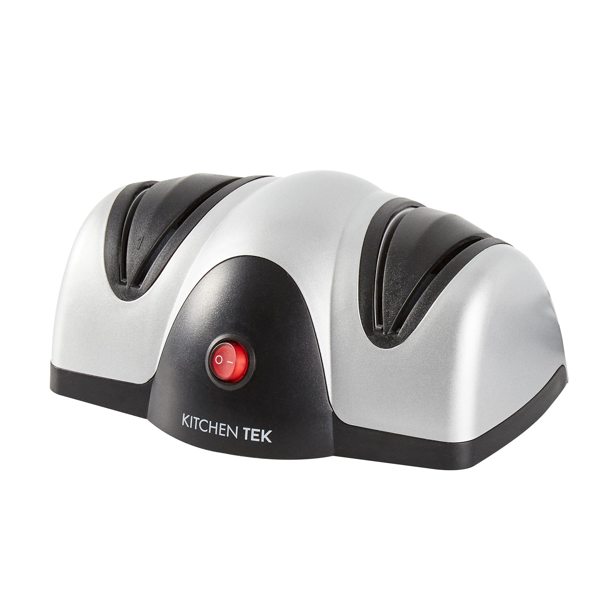 Kitchen Tek Silver Plastic 2 Stage Electric Knife Sharpener - for Straight Edge Knives, 120V - 7 1/2'' x 5 3/4'' x 3 3/4'' - 1 count box