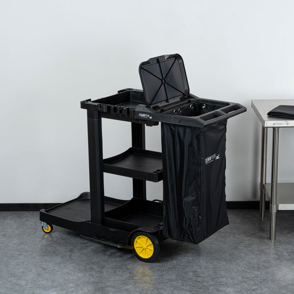 Clean Tek Professional Black Plastic Bag - with Zipper, for Heavy Duty 3-Shelf Janitor Cart - 1 count box