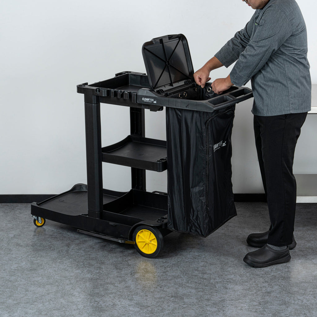 Clean Tek Professional Black Plastic Bag - with Zipper, for Heavy Duty 3-Shelf Janitor Cart - 1 count box