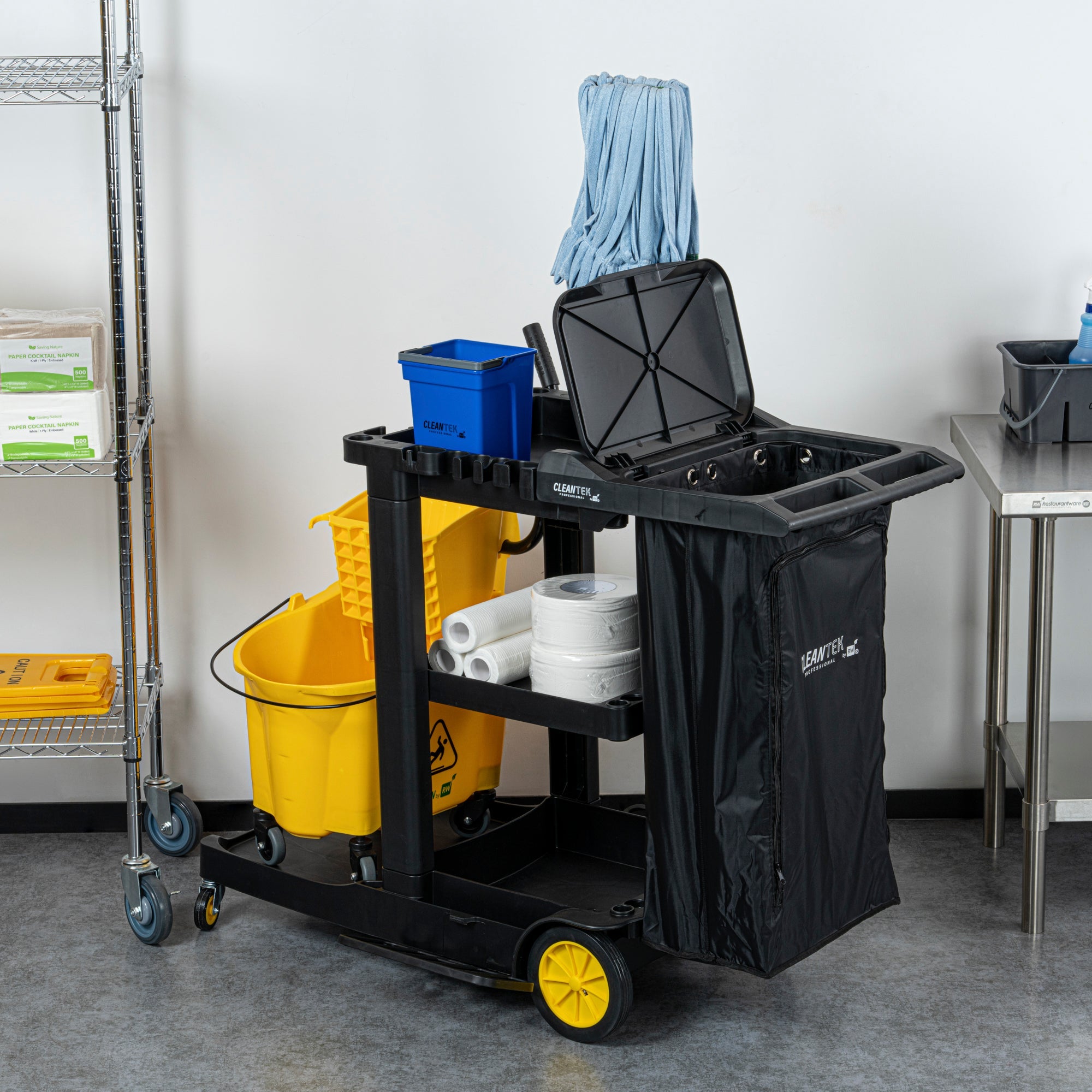 Clean Tek Professional Black Plastic Bag - with Zipper, for Heavy Duty 3-Shelf Janitor Cart - 1 count box