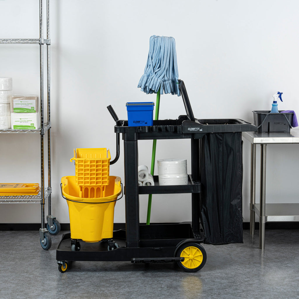 Clean Tek Professional Black Plastic Bag - with Zipper, for Heavy Duty 3-Shelf Janitor Cart - 1 count box