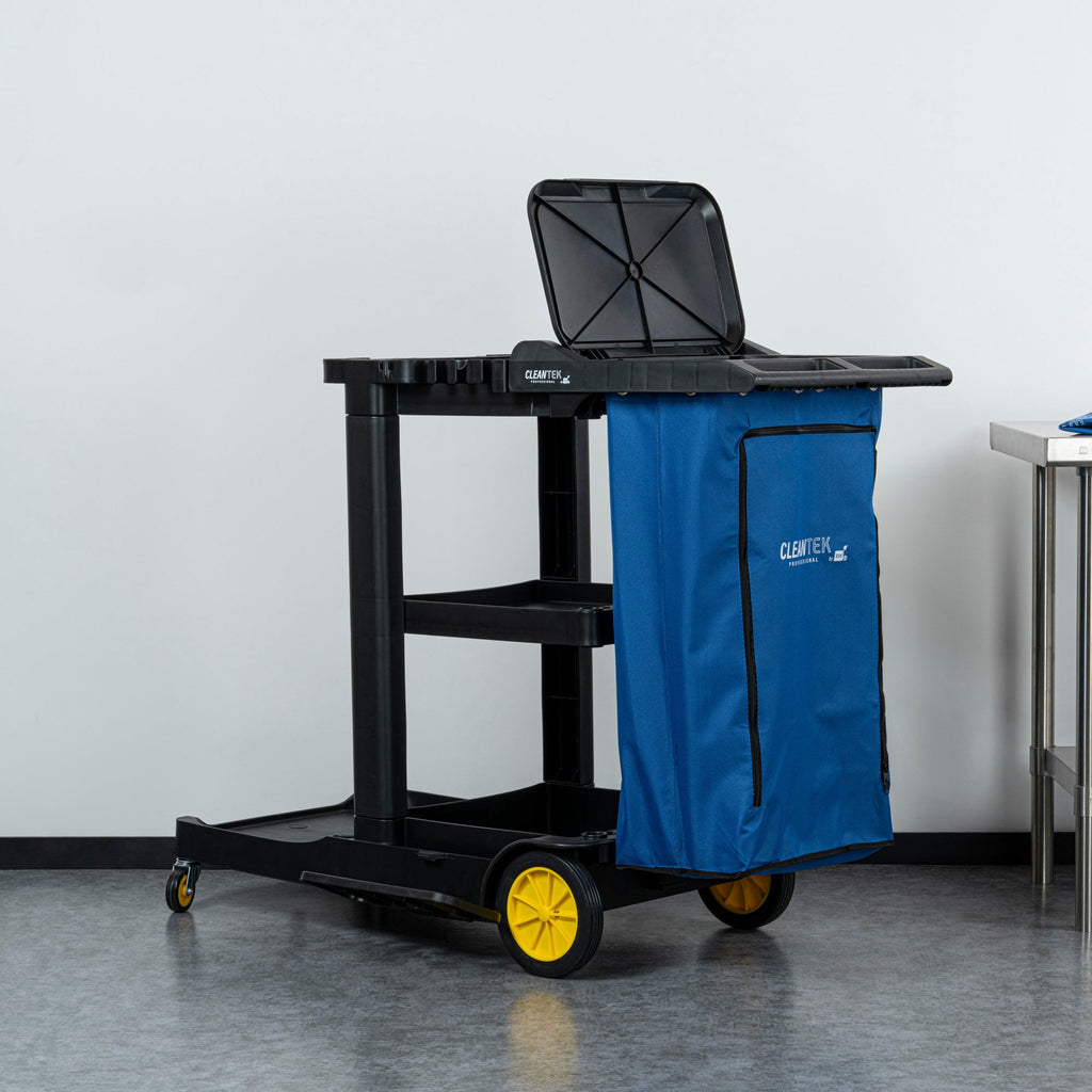 Clean Tek Professional Blue Plastic Bag - with Zipper, for Heavy Duty 3-Shelf Janitor Cart - 1 count box