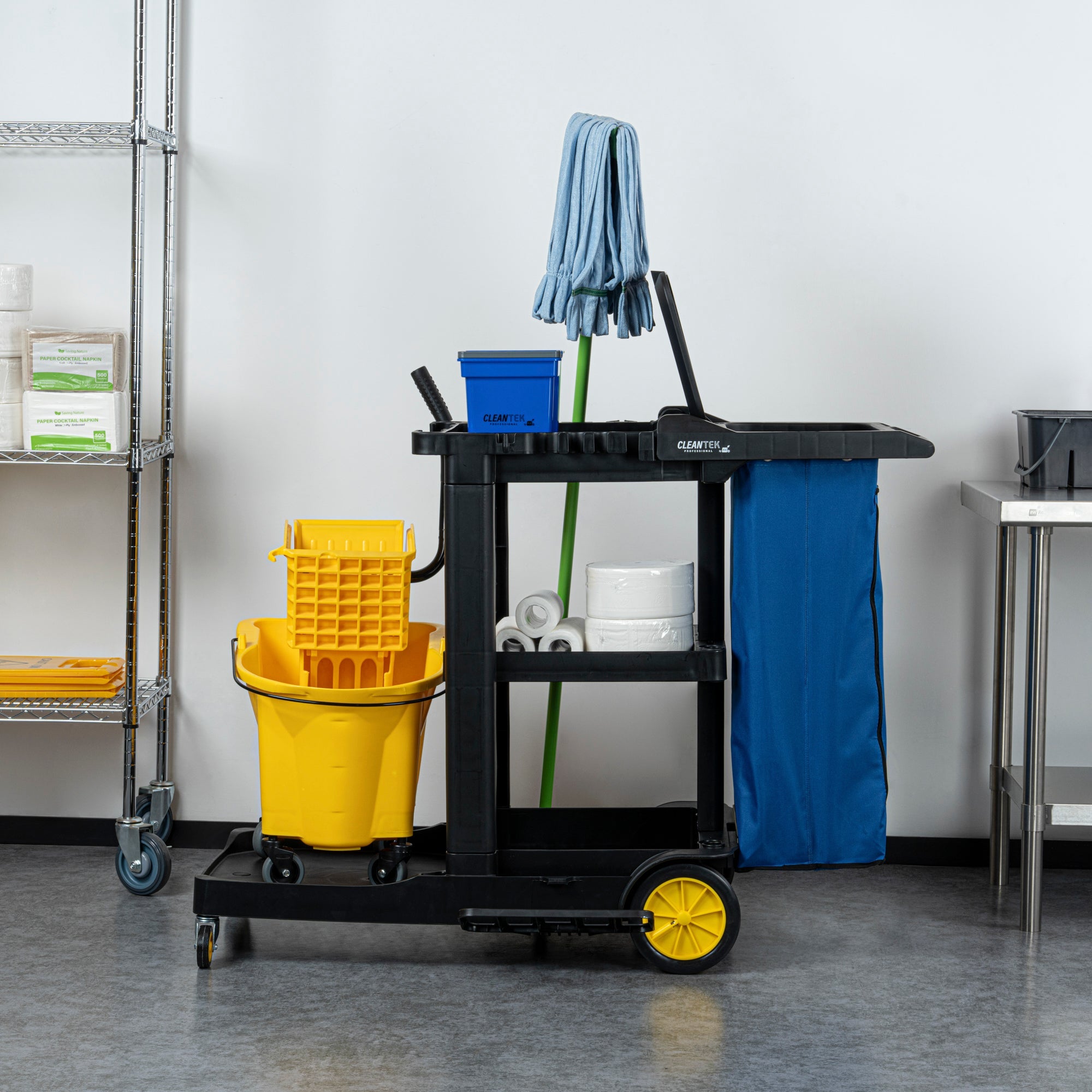 Clean Tek Professional Blue Plastic Bag - with Zipper, for Heavy Duty 3-Shelf Janitor Cart - 1 count box