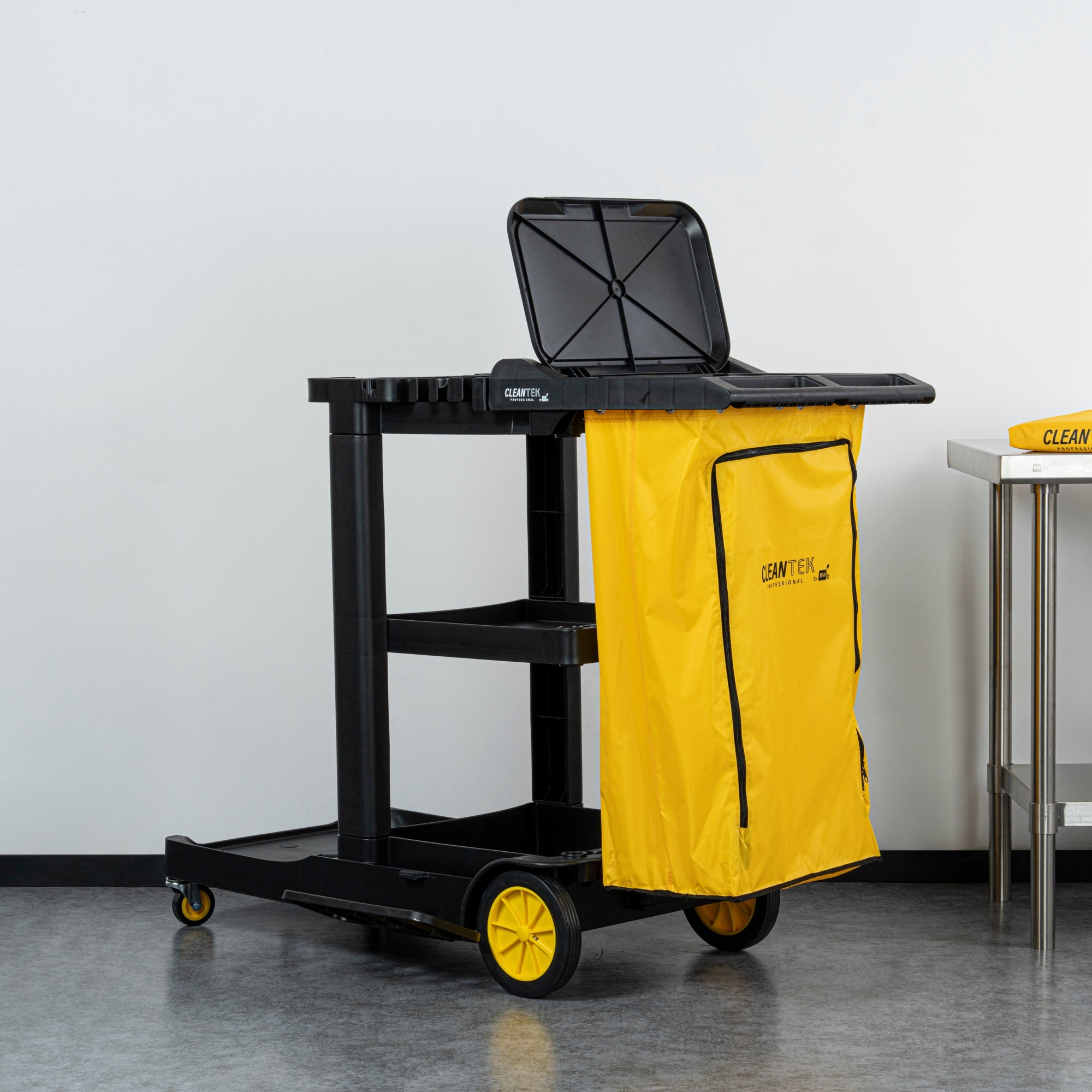 Clean Tek Professional Yellow Plastic Bag - with Zipper, for Heavy Duty 3-Shelf Janitor Cart - 1 count box