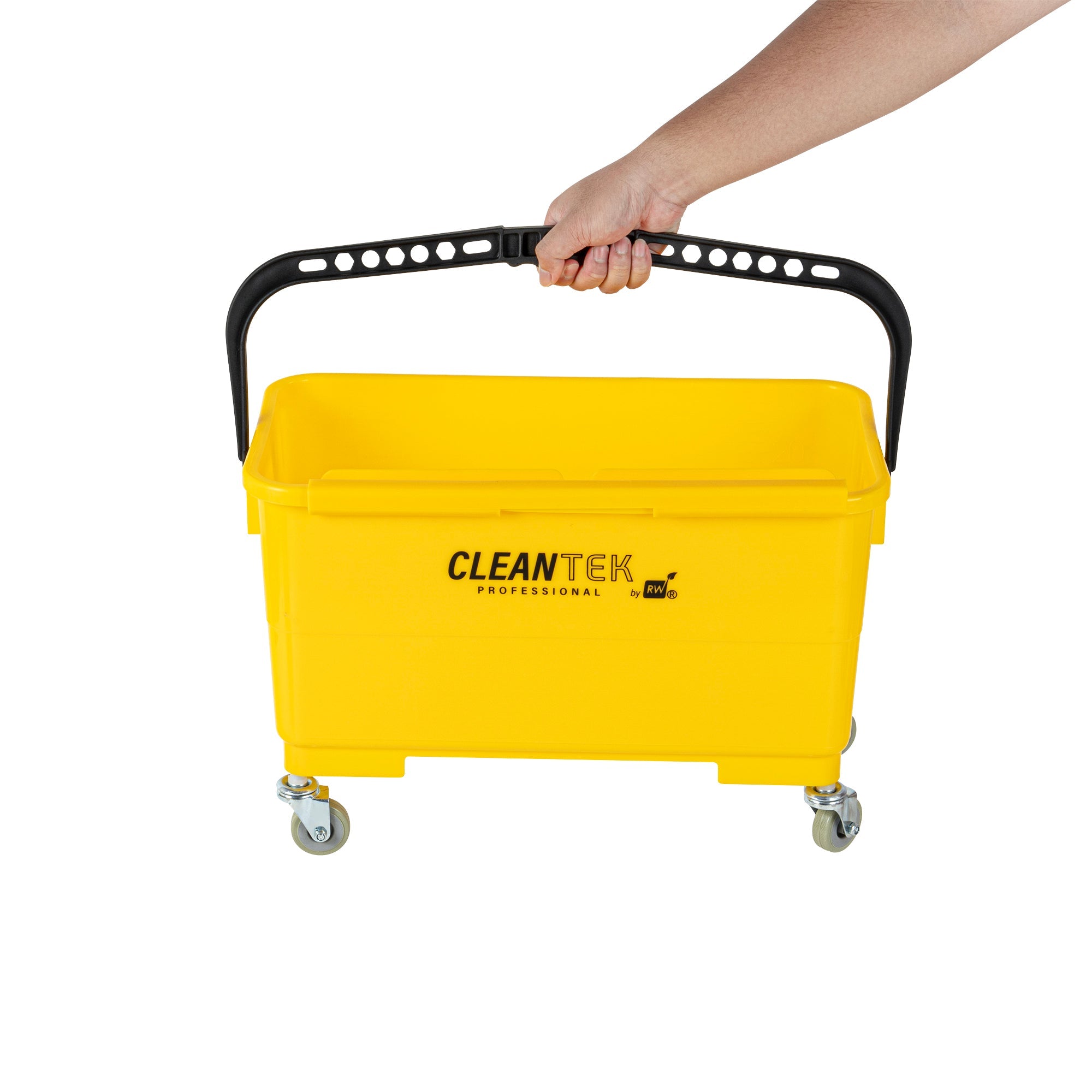 Clean Tek Professional 25 Qt Yellow Bucket - with Wheels, U-Shaped Sieve - 22" x 11 1/2" x 13 1/2" - 1 count box
