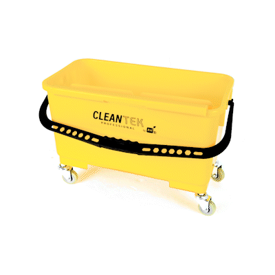 Clean Tek Professional 25 Qt Yellow Bucket - with Wheels, U-Shaped Sieve - 22" x 11 1/2" x 13 1/2" - 1 count box
