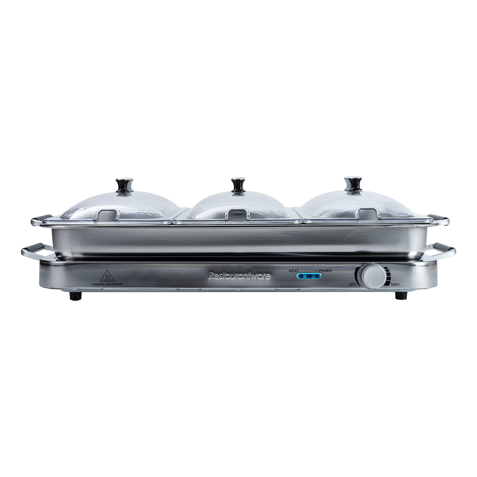 Kitchen Tek Stainless Steel Buffet Server and Food Warmer - 120V, with (3) 2.5 Qt Buffet Pans and (1) 7.5 Qt Warming Tray - 1 count box