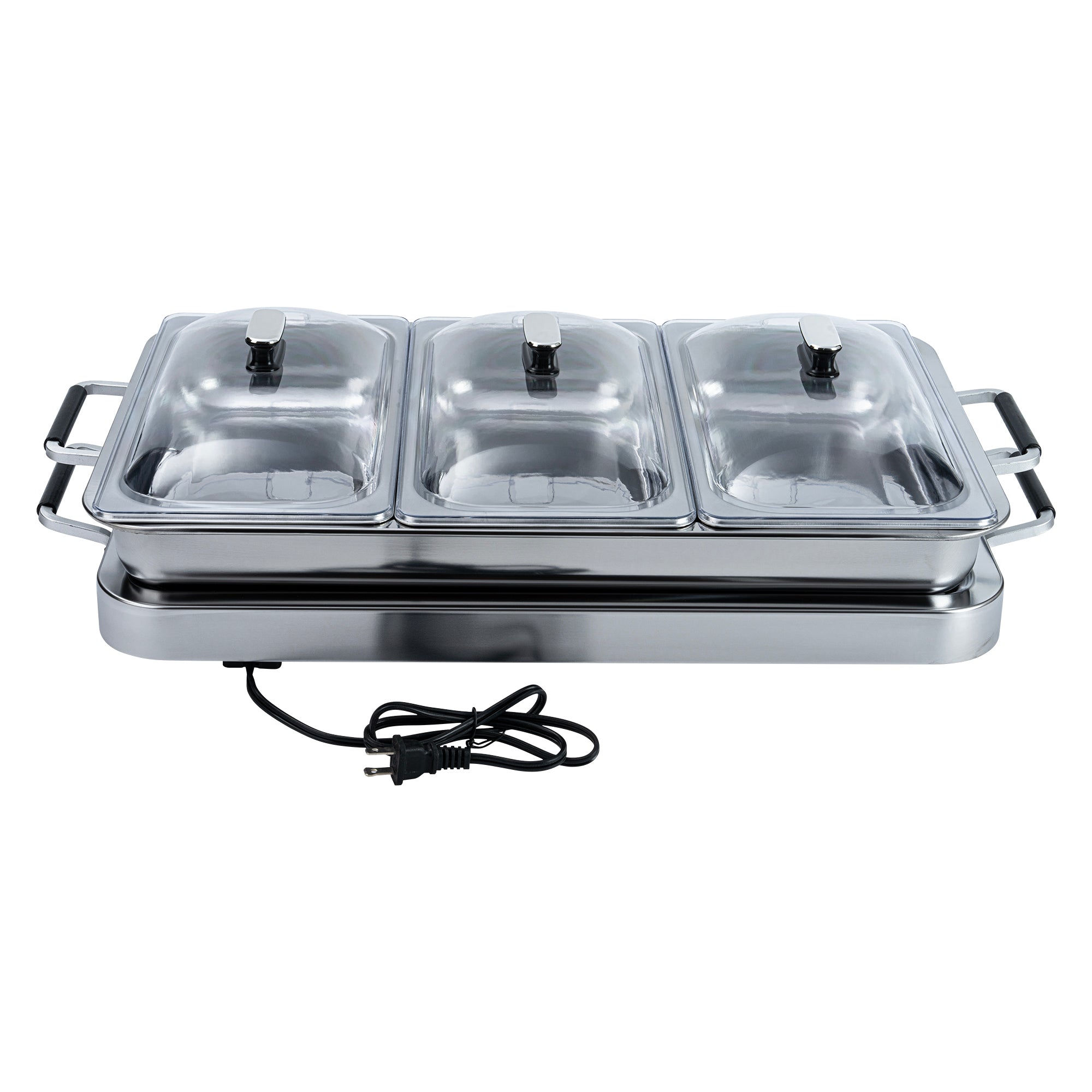 Kitchen Tek Stainless Steel Buffet Server and Food Warmer - 120V, with (3) 2.5 Qt Buffet Pans and (1) 7.5 Qt Warming Tray - 1 count box