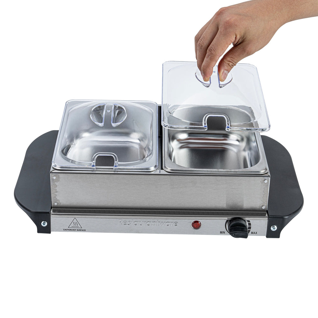 Kitchen Tek Stainless Steel Buffet Server and Food Warmer - 120V, with (2) 1.5 Qt Buffet Pans - 1 count box