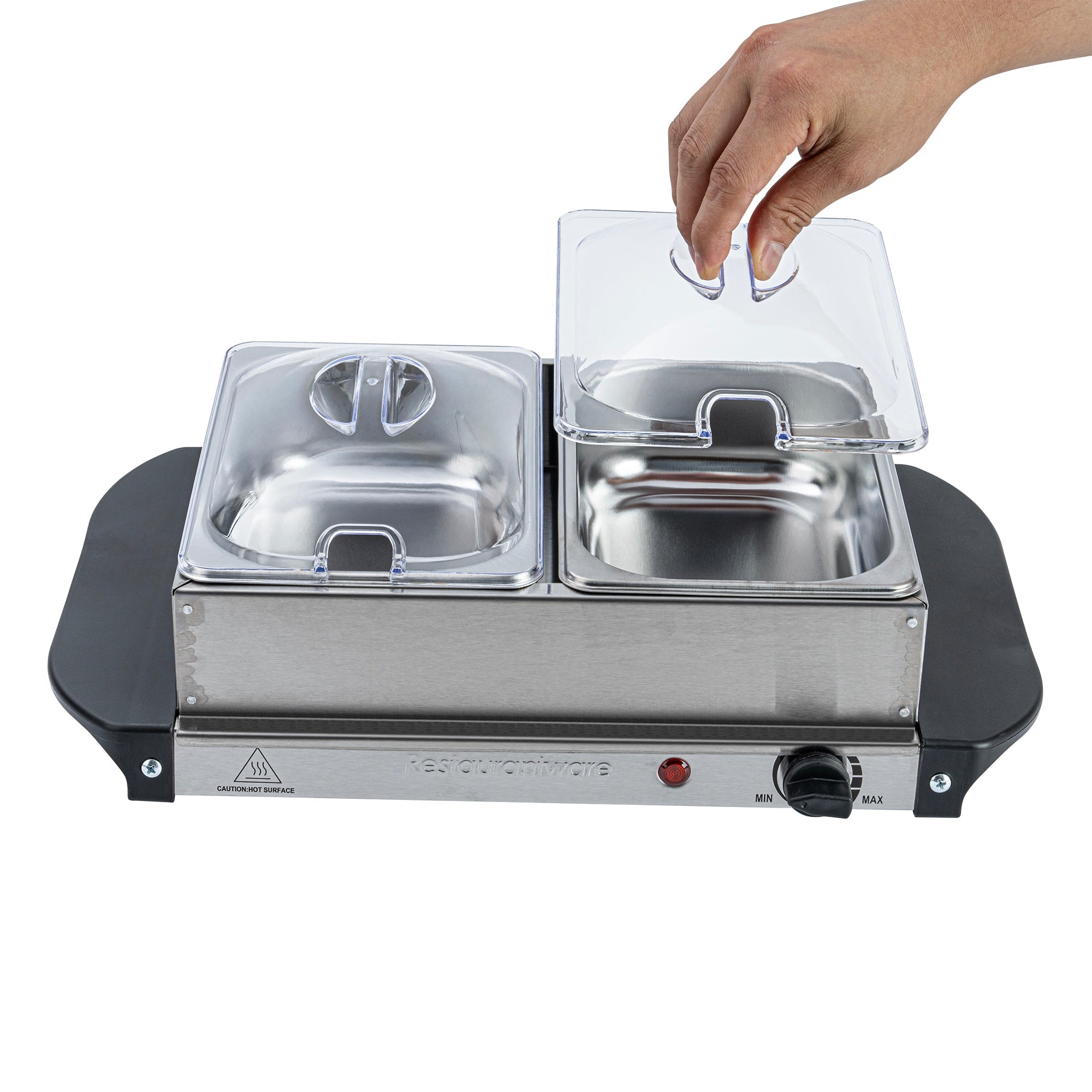 Kitchen Tek Stainless Steel Buffet Server and Food Warmer - 120V, with (2) 1.5 Qt Buffet Pans - 1 count box