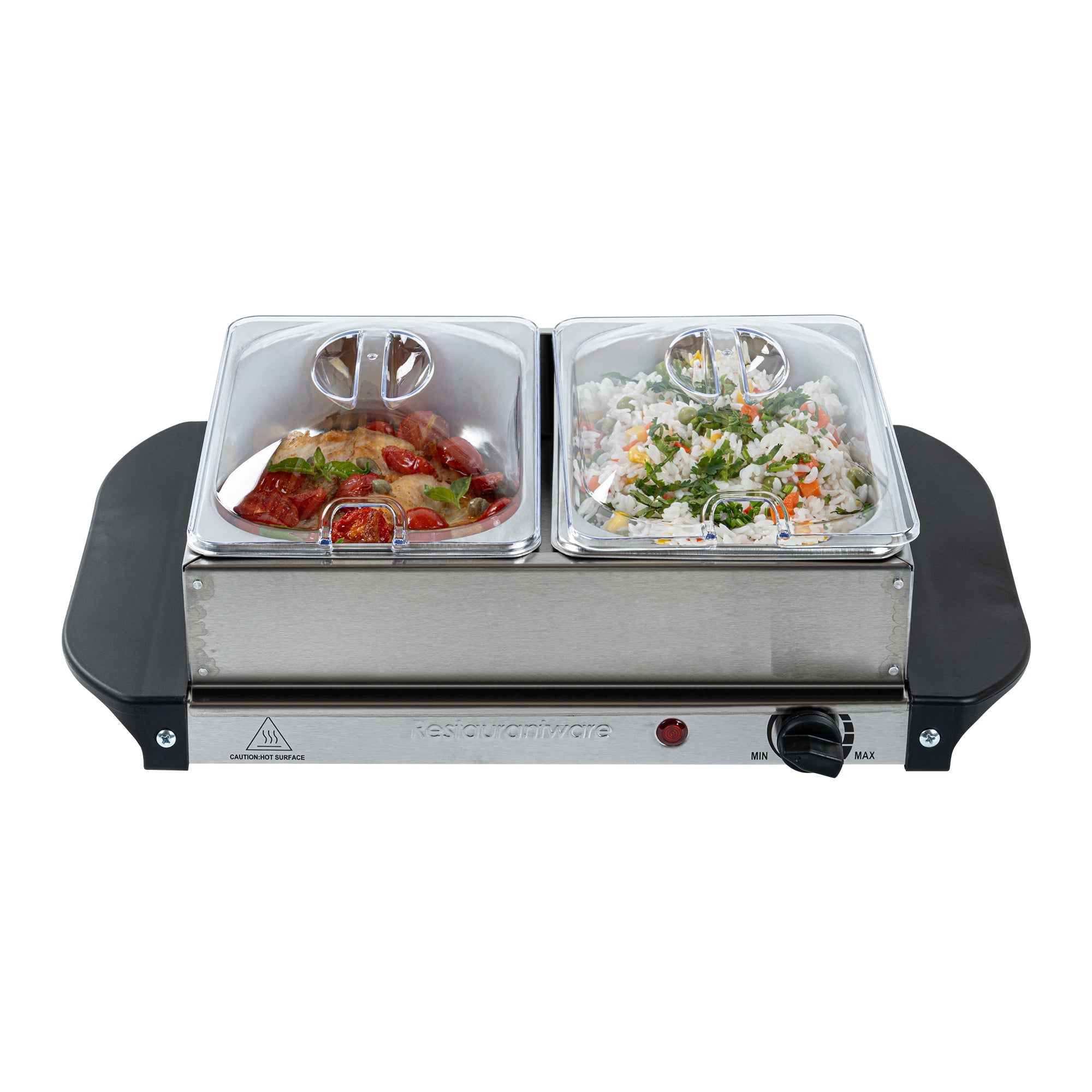 Kitchen Tek Stainless Steel Buffet Server and Food Warmer - 120V, with (2) 1.5 Qt Buffet Pans - 1 count box