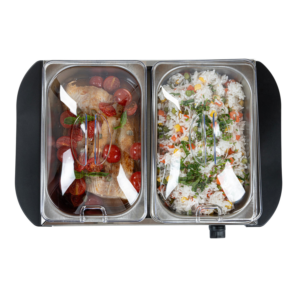Kitchen Tek Stainless Steel Buffet Server and Food Warmer - 120V, with (2) 1.5 Qt Buffet Pans - 1 count box
