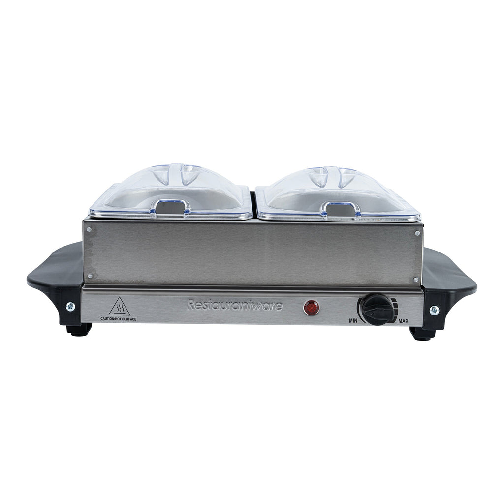 Kitchen Tek Stainless Steel Buffet Server and Food Warmer - 120V, with (2) 1.5 Qt Buffet Pans - 1 count box