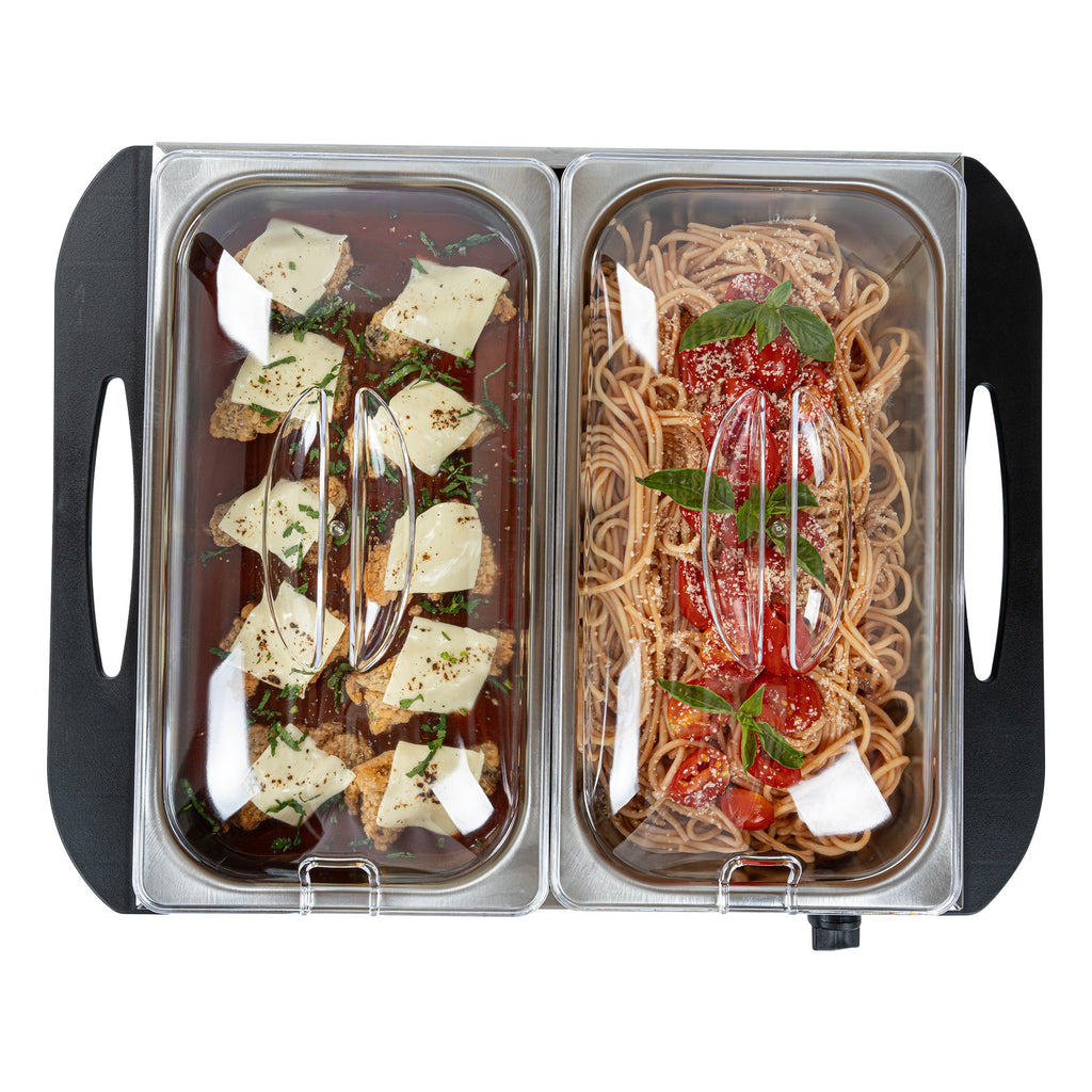 Kitchen Tek Stainless Steel Buffet Server and Food Warmer - 120V, with (2) 2.5 Qt Buffet Pans - 1 count box
