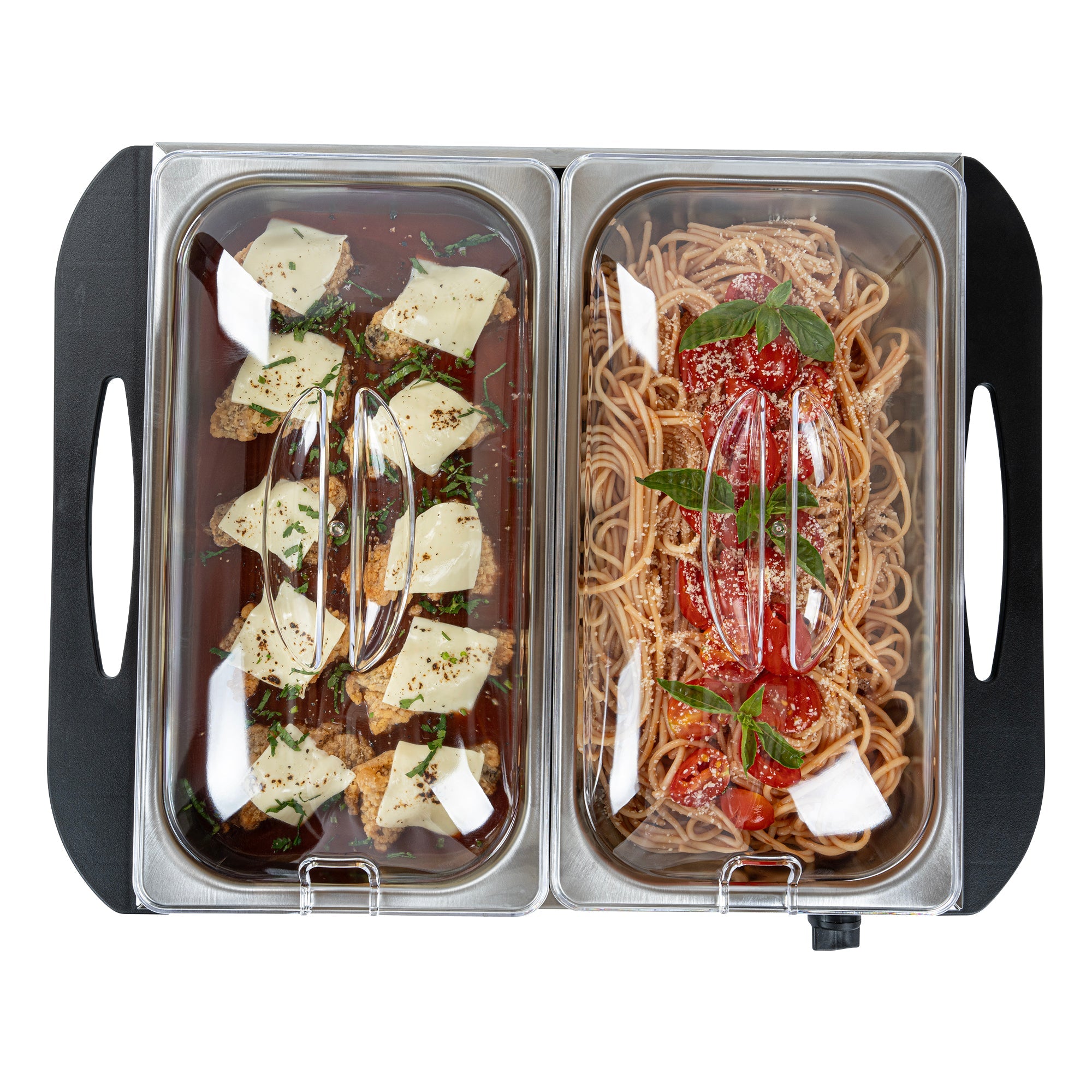 Kitchen Tek Stainless Steel Buffet Server and Food Warmer - 120V, with (2) 2.5 Qt Buffet Pans - 1 count box
