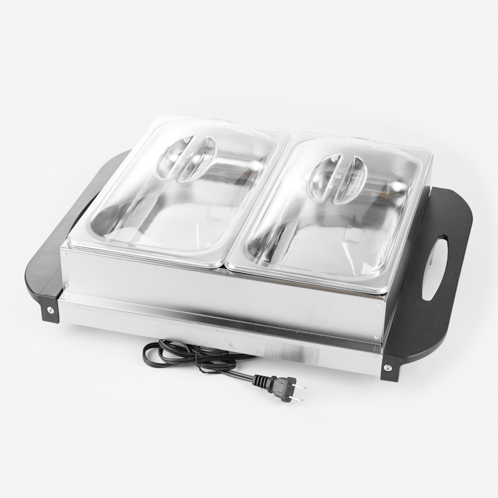 Kitchen Tek Stainless Steel Buffet Server and Food Warmer - 120V, with (2) 2.5 Qt Buffet Pans - 1 count box