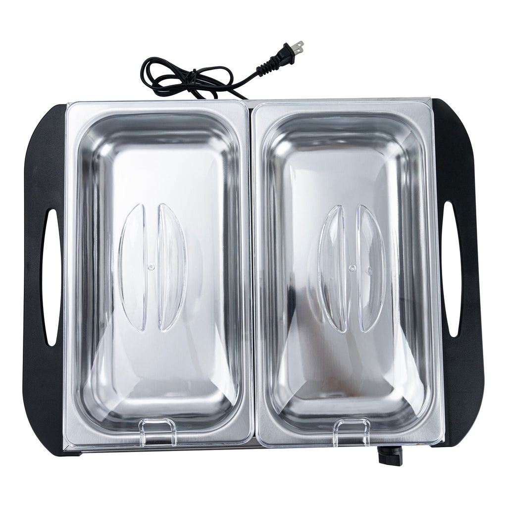 Kitchen Tek Stainless Steel Buffet Server and Food Warmer - 120V, with (2) 2.5 Qt Buffet Pans - 1 count box