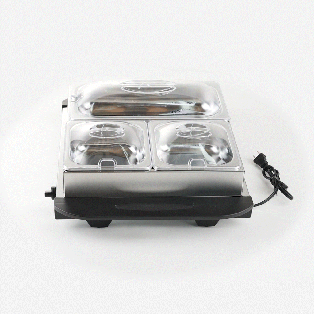 Kitchen Tek Stainless Steel Buffet Server and Food Warmer - 120V, with (2) 1 Qt and (1) 2.5 Qt Buffet Pans - 1 count box