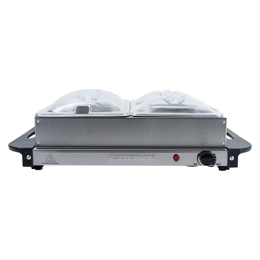 Kitchen Tek Stainless Steel Buffet Server and Food Warmer - 120V, with (2) 1 Qt and (1) 2.5 Qt Buffet Pans - 1 count box