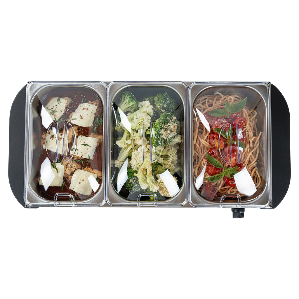 Kitchen Tek Stainless Steel Buffet Server and Food Warmer - 120V, with (3) 1.5 Qt Buffet Pans - 1 count box