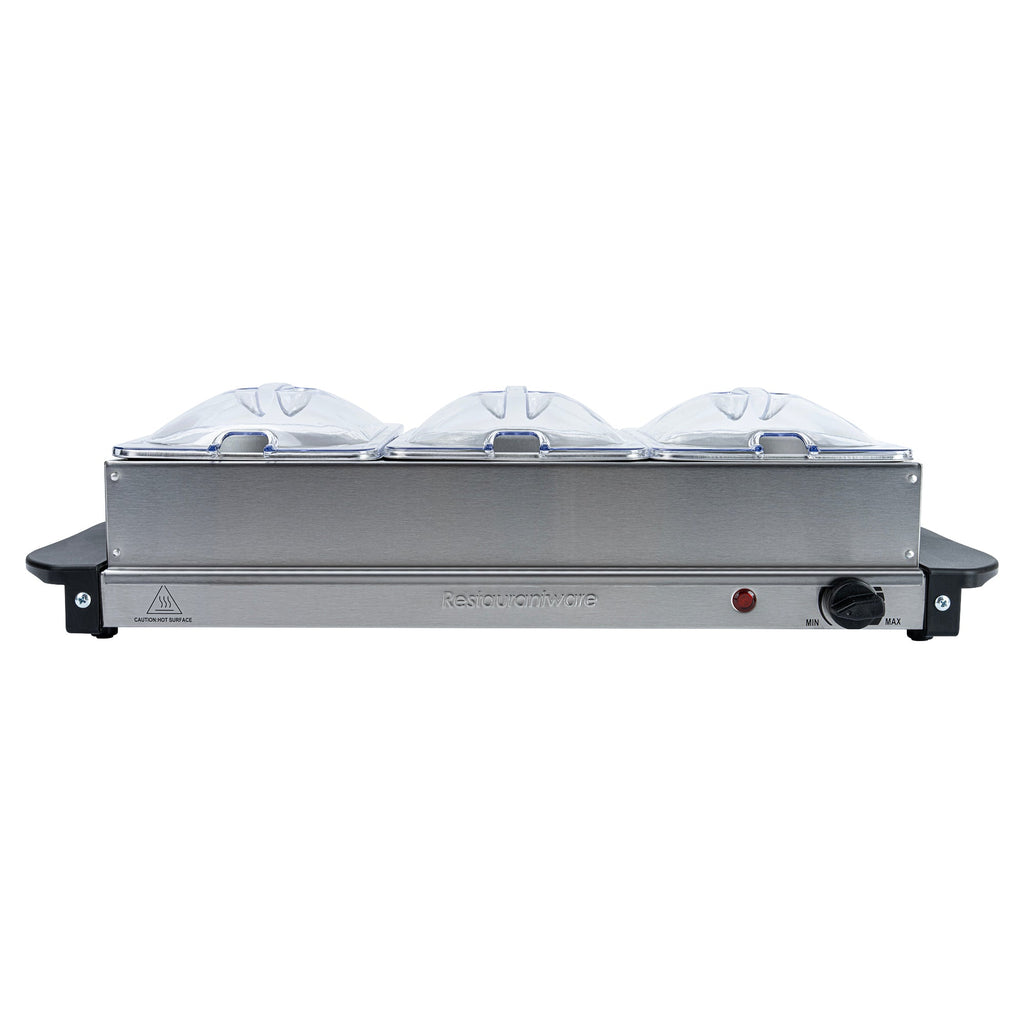 Kitchen Tek Stainless Steel Buffet Server and Food Warmer - 120V, with (3) 1.5 Qt Buffet Pans - 1 count box