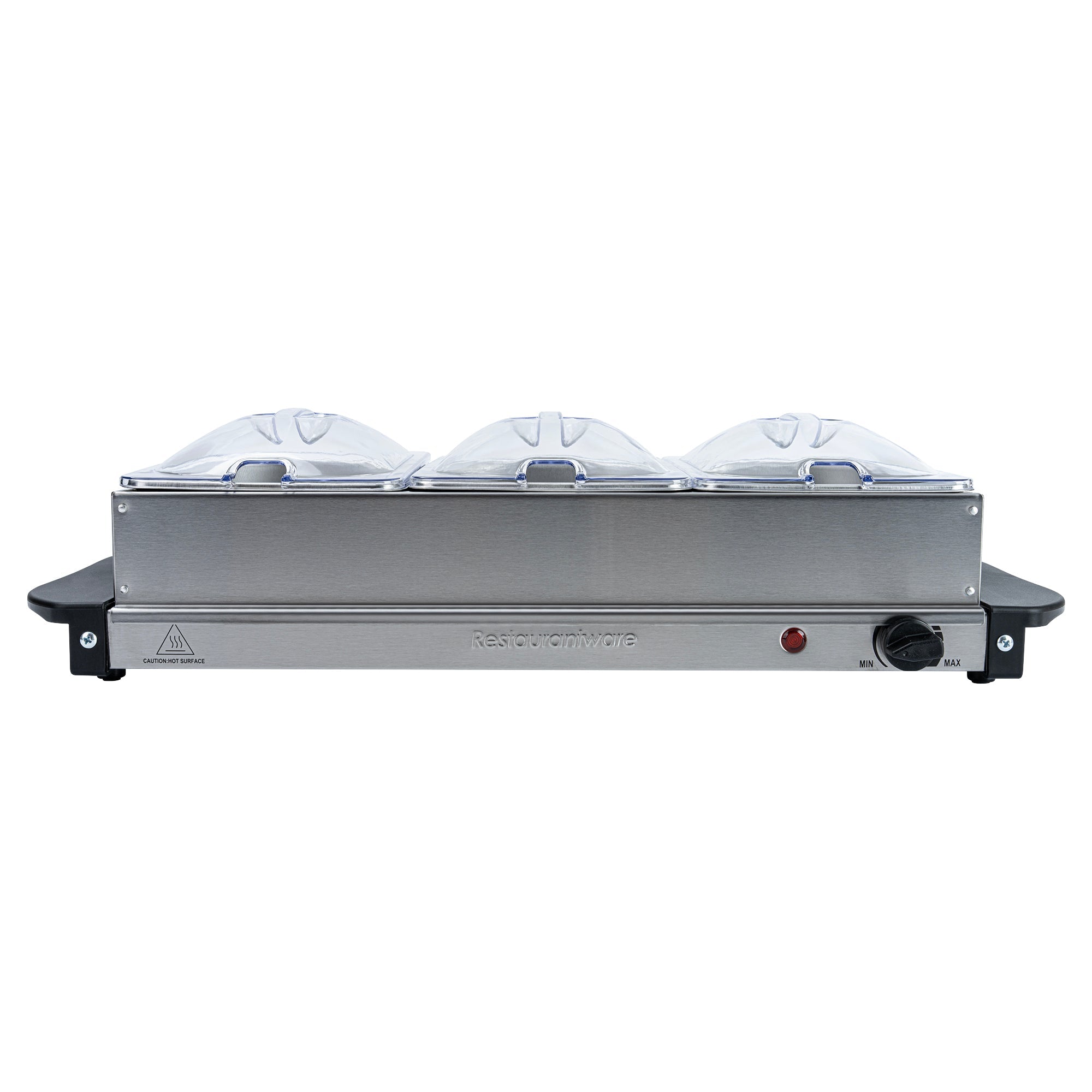 Kitchen Tek Stainless Steel Buffet Server and Food Warmer - 120V, with (3) 1.5 Qt Buffet Pans - 1 count box
