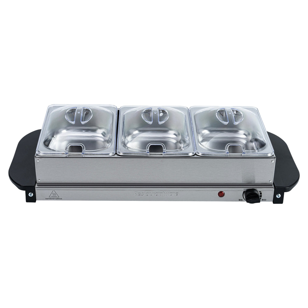 Kitchen Tek Stainless Steel Buffet Server and Food Warmer - 120V, with (3) 1.5 Qt Buffet Pans - 1 count box
