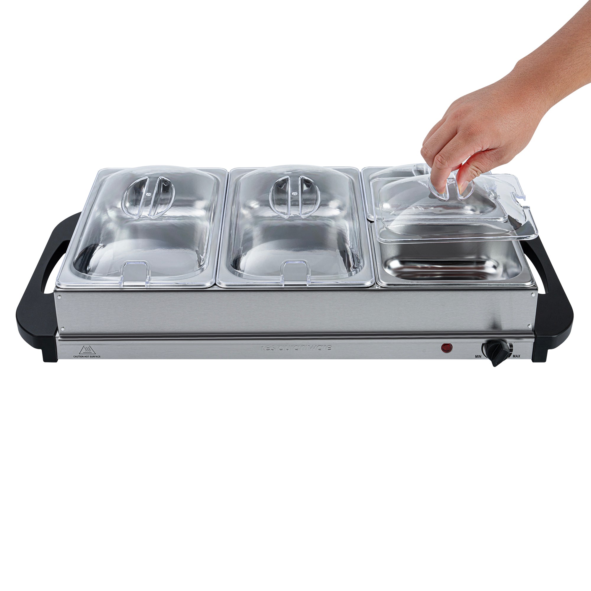 Kitchen Tek Stainless Steel Buffet Server and Food Warmer - 120V, with (2) 1 Qt and (2) 2.5 Qt Buffet Pans - 1 count box