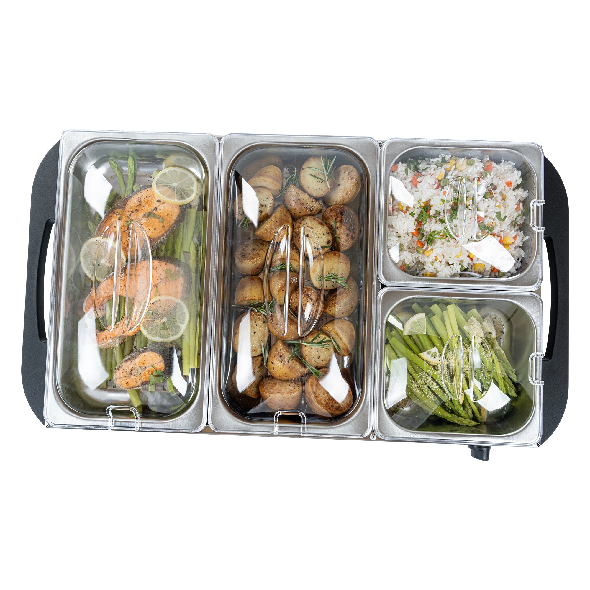Kitchen Tek Stainless Steel Buffet Server and Food Warmer - 120V, with (2) 1 Qt and (2) 2.5 Qt Buffet Pans - 1 count box