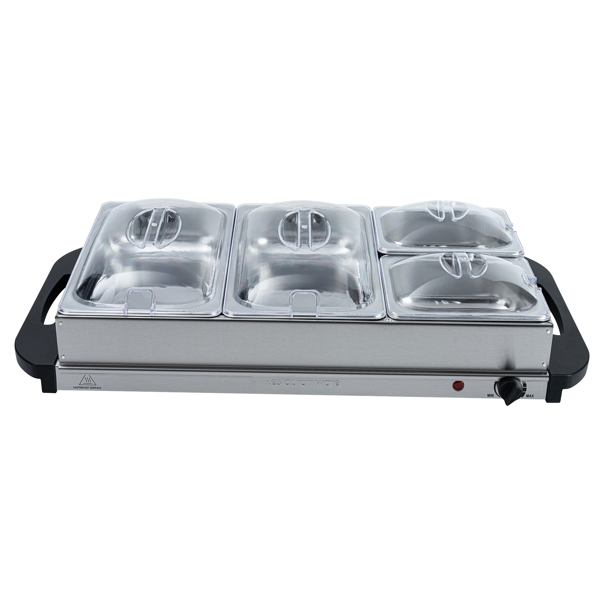 Kitchen Tek Stainless Steel Buffet Server and Food Warmer - 120V, with (2) 1 Qt and (2) 2.5 Qt Buffet Pans - 1 count box