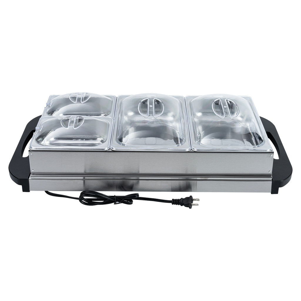 Kitchen Tek Stainless Steel Buffet Server and Food Warmer - 120V, with (2) 1 Qt and (2) 2.5 Qt Buffet Pans - 1 count box