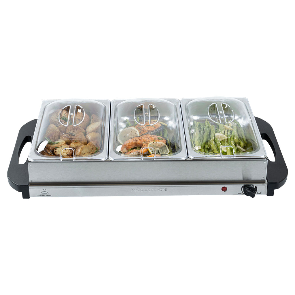 Kitchen Tek Stainless Steel Buffet Server and Food Warmer - 120V, with (3) 2.5 Qt Buffet Pans - 1 count box
