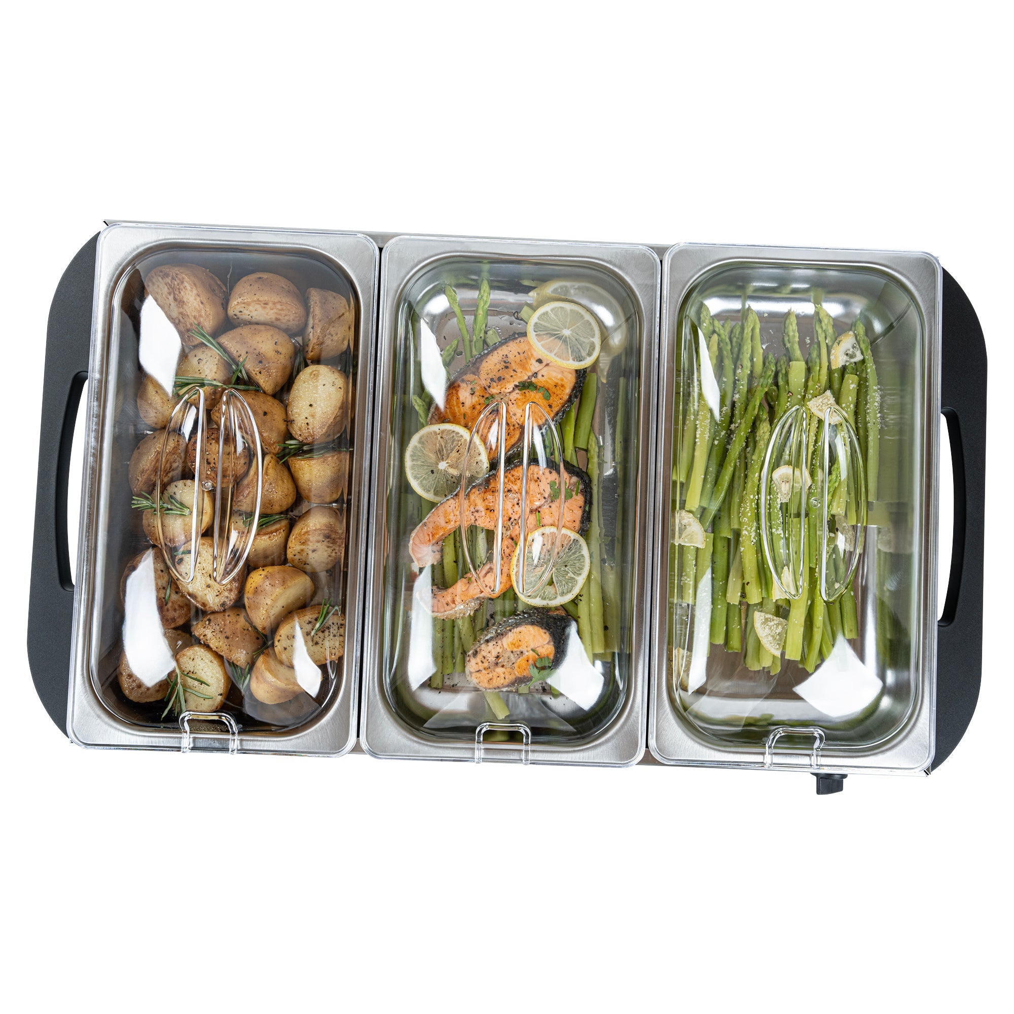 Kitchen Tek Stainless Steel Buffet Server and Food Warmer - 120V, with (3) 2.5 Qt Buffet Pans - 1 count box