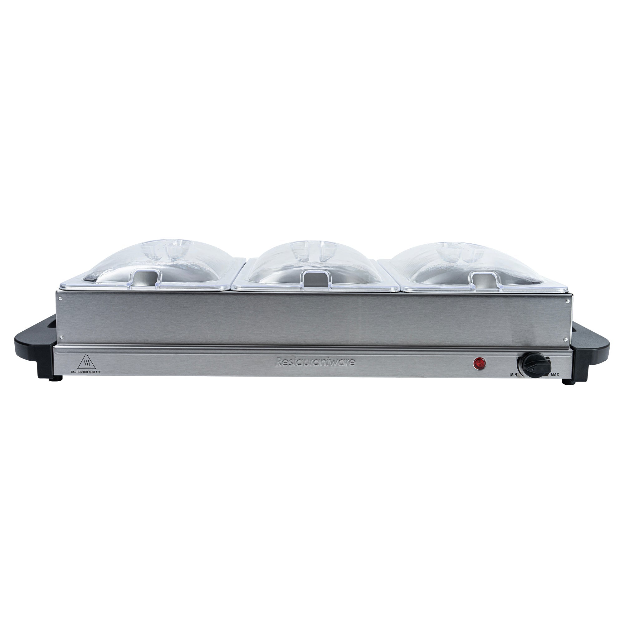 Kitchen Tek Stainless Steel Buffet Server and Food Warmer - 120V, with (3) 2.5 Qt Buffet Pans - 1 count box