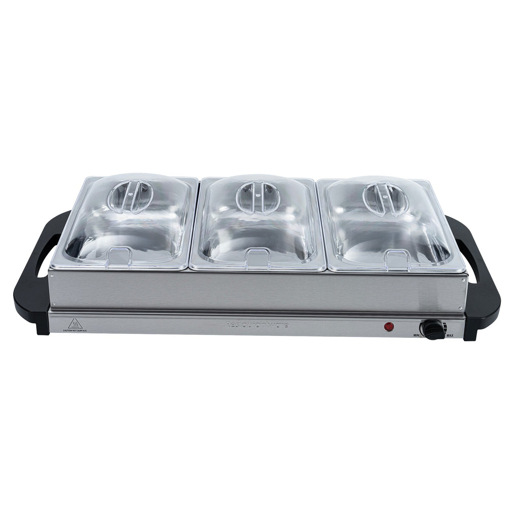 Kitchen Tek Stainless Steel Buffet Server and Food Warmer - 120V, with (3) 2.5 Qt Buffet Pans - 1 count box