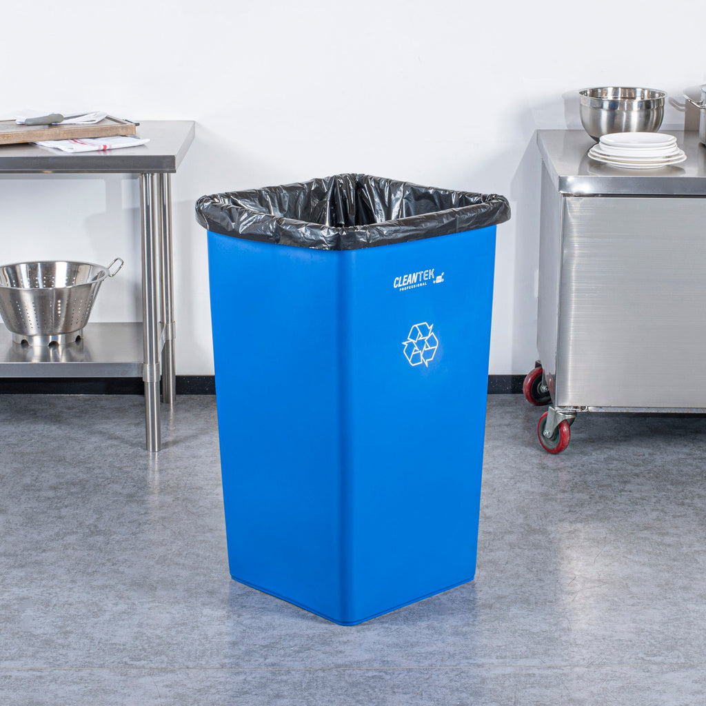 Clean Tek Professional 50 gal Square Blue Plastic Recycling Bin - 19 1/2" x 19 1/2" x 34 1/4" - 1 count box