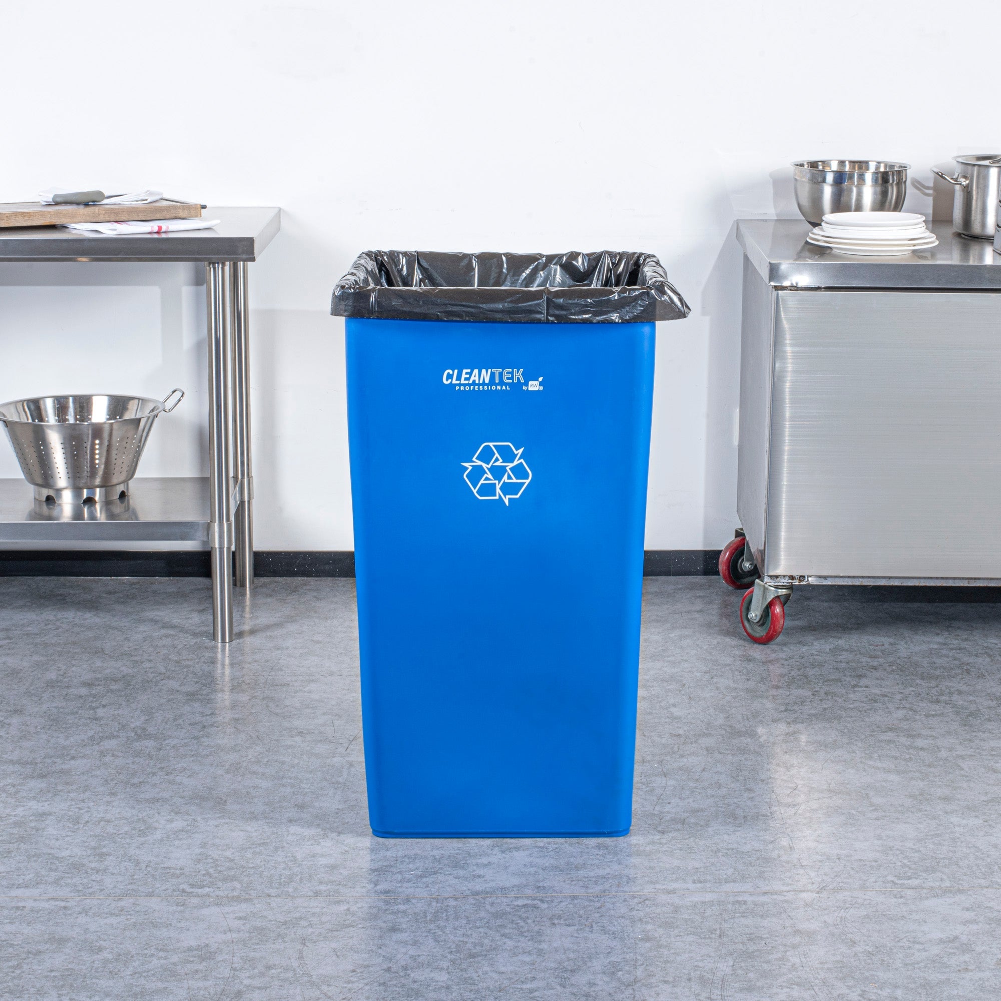 Clean Tek Professional 50 gal Square Blue Plastic Recycling Bin - 19 1/2" x 19 1/2" x 34 1/4" - 1 count box