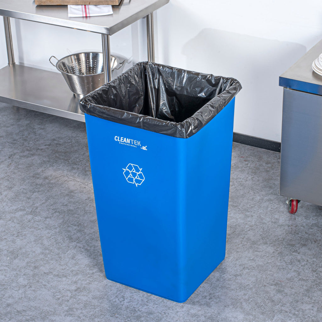 Clean Tek Professional 50 gal Square Blue Plastic Recycling Bin - 19 1/2" x 19 1/2" x 34 1/4" - 1 count box