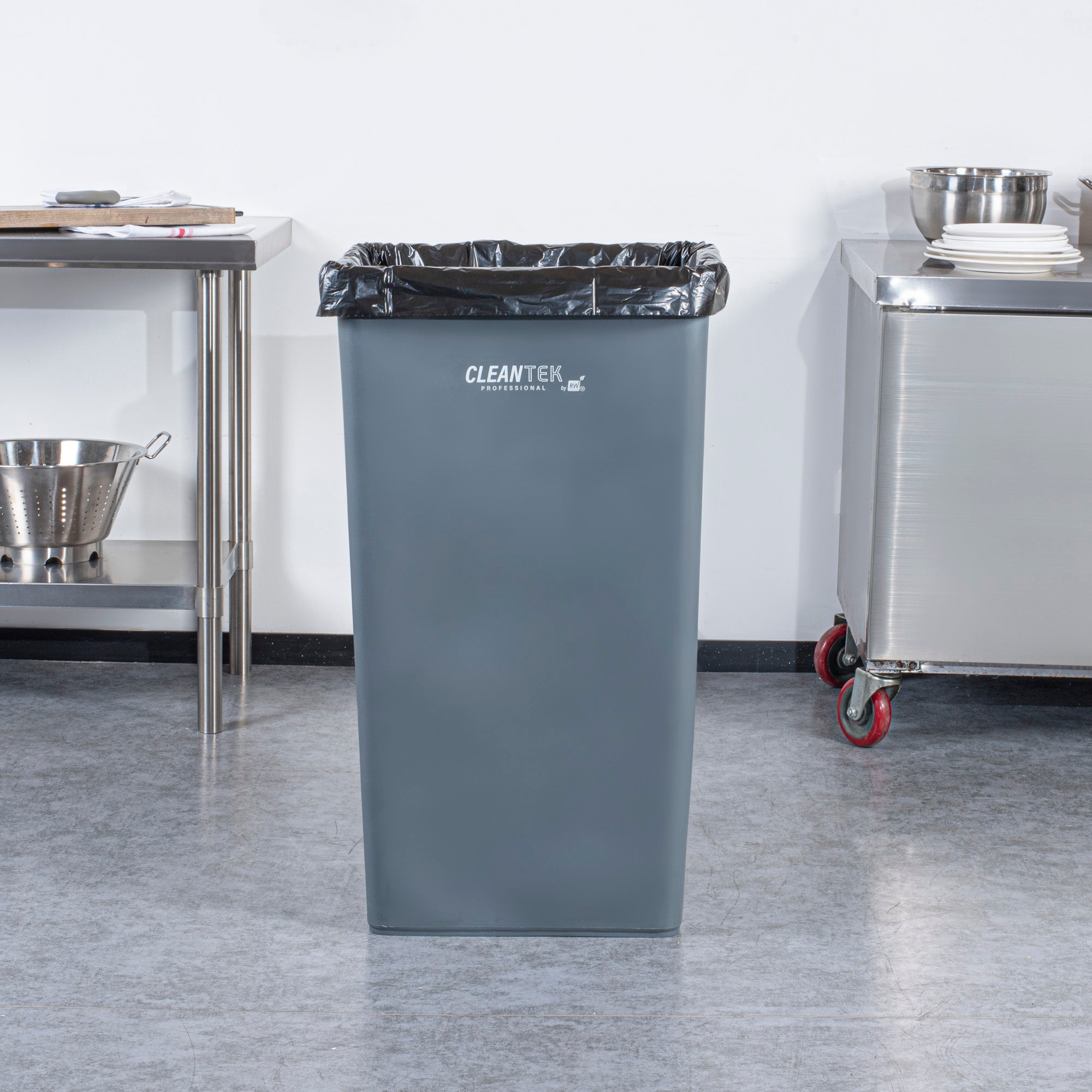 Clean Tek Professional 50 gal Square Gray Plastic Trash Can - 19 1/2" x 19 1/2" x 34 1/4" - 1 count box