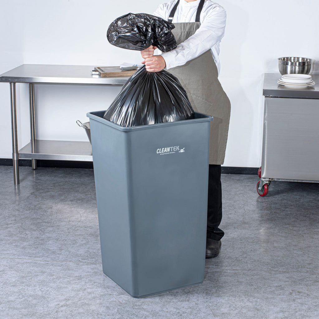 Clean Tek Professional 50 gal Square Gray Plastic Trash Can - 19 1/2" x 19 1/2" x 34 1/4" - 1 count box