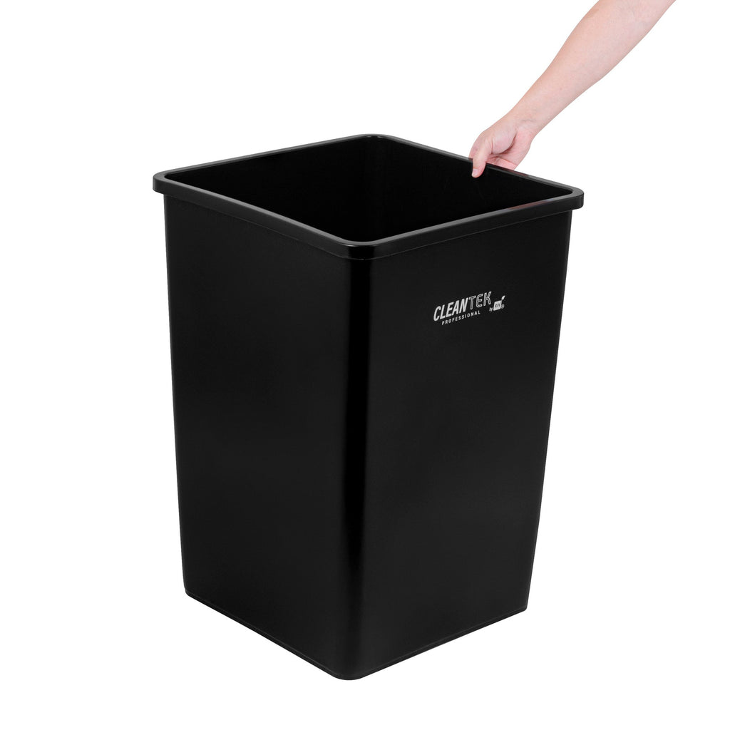 Clean Tek Professional 35 gal Square Black Plastic Trash Can - 19 1/2" x 19 1/2" x 27 3/4" - 1 count box