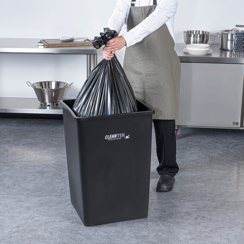Clean Tek Professional 35 gal Square Black Plastic Trash Can - 19 1/2" x 19 1/2" x 27 3/4" - 1 count box