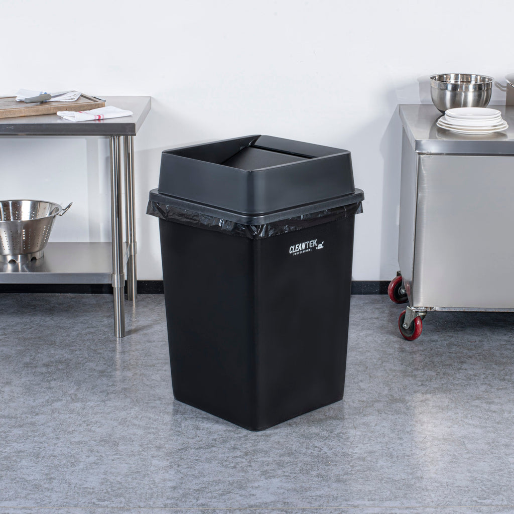 Clean Tek Professional Square Black Plastic Swing Lid - Fits 35 / 50 gal Square Trash Can - 1 count box